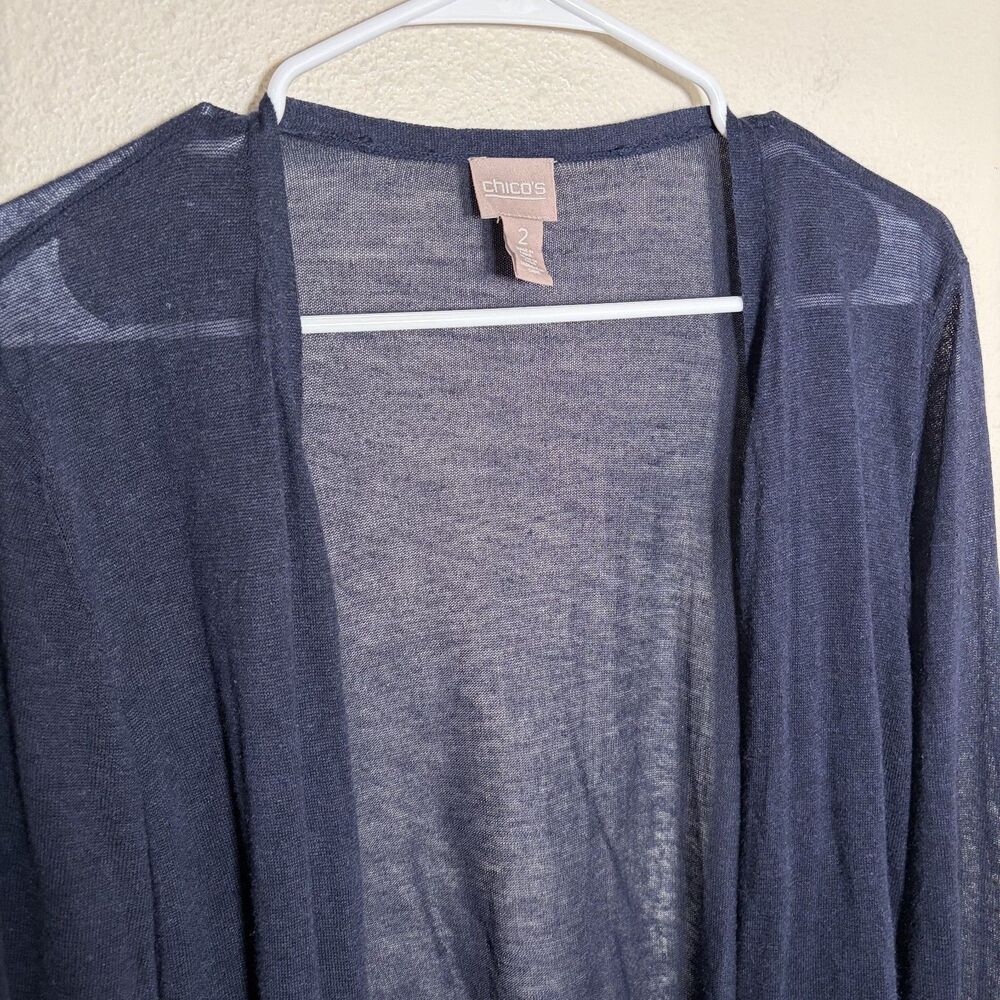 Chico's Sweater Women's 2 Large Sheer Open Cardigan Lightweight Ramie Casual - Picture 3 of 8